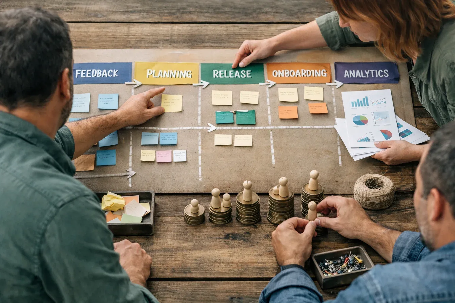 Editorial photograph illustrating Consider a connected product workflow, not just a roadmap  Some SaaS teams are not looking for another standalone roadmap. Their friction comes from copying context between feedbac