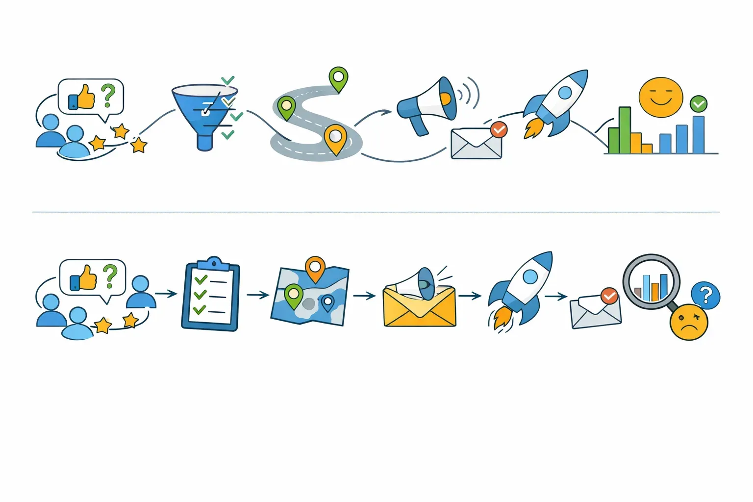 Illustration of customer feedback moving through roadmap decisions, release communication, onboarding, and adoption measurement.